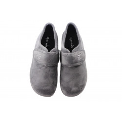 Garzon Zapatillas de casa para Mujer Zapatillas con velcro muy calentitas con logo de brillantes y suela de goma Color Gris