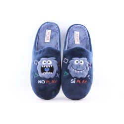 Lares Zapatillas Casa para nino Play Frase Divertida Play SI Play NO Suela Goma Color Marino